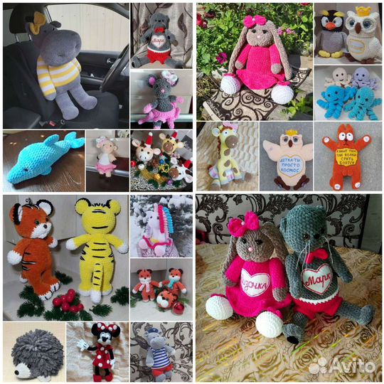 Плюшевые связаные игрушки, овощи и др