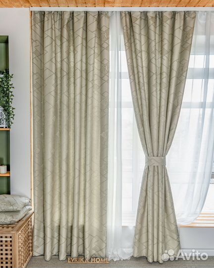 Шторы жаккард Иззи фисташка новые на окна пошив