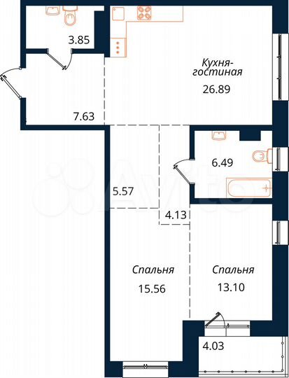 2-к. квартира, 87,3 м², 12/18 эт.