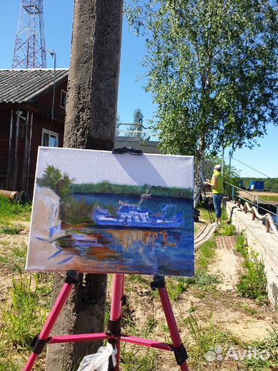 Картина Зеркало воды, река Свирь, судно