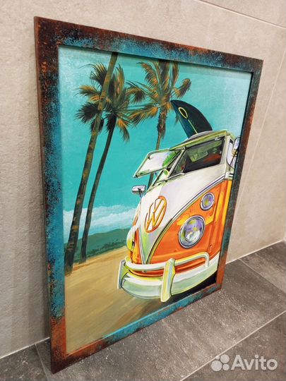 Картина в рамке пальмы California / Volkswagen