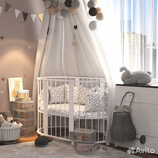 Детская кроватка круглая овальная Зайка 7в1