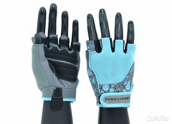 Перчатки спортивные женские замш серо-голубые X10