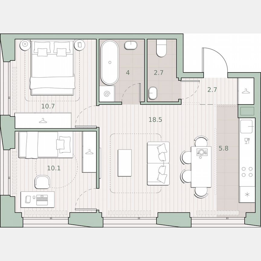 2-к. квартира, 54,5 м², 25/27 эт.