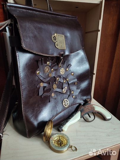 Рюкзак кожа стимпанк,киберпанк аксессуар