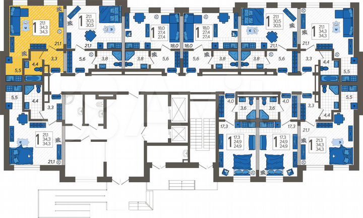 1-к. квартира, 34,3 м², 1/12 эт.