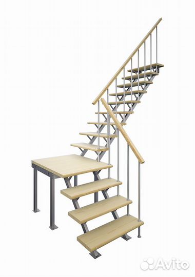 Лестница металлическая с деревянными ступенями, го