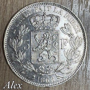 5 франков 1868 Бельгия Леопольд 2
