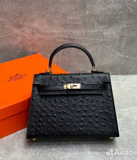 Сумка Hermes Kelly страус чёрная