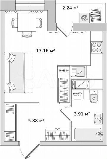 Квартира-студия, 26,4 м², 15/17 эт.