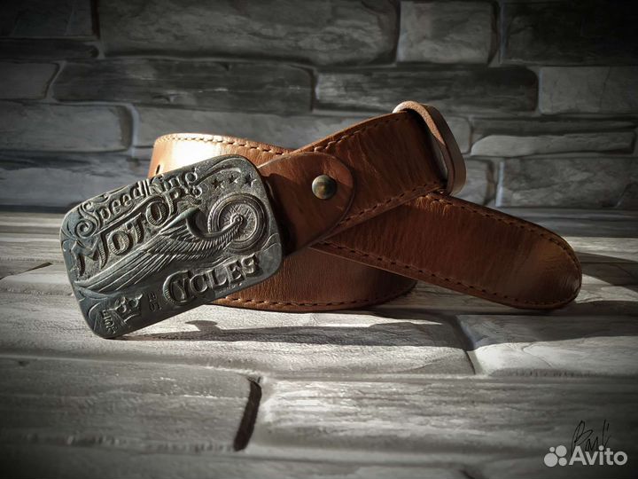 Байкерский ремень из натуральной кожи Horween