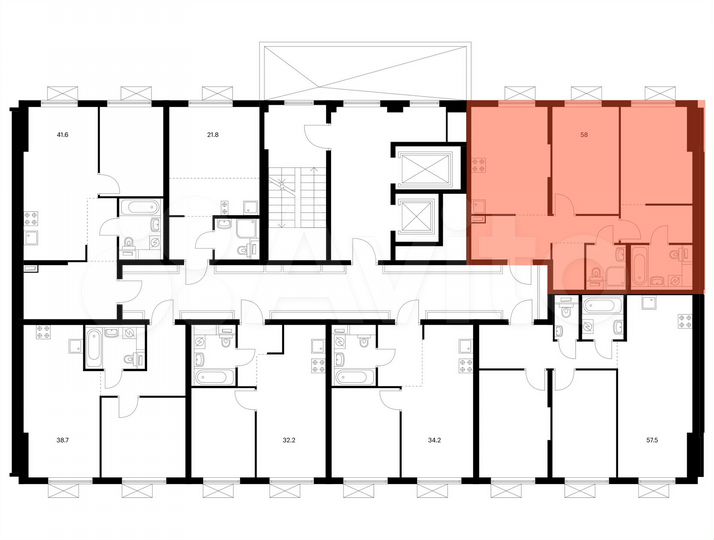 2-к. квартира, 58 м², 2/16 эт.