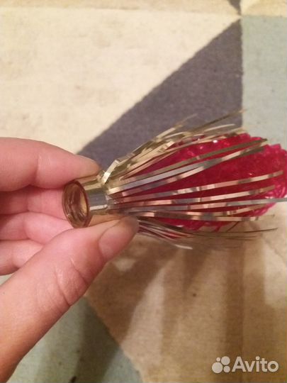 Редкая ёлочная игрушка СССР Фонарик стекло+мишура