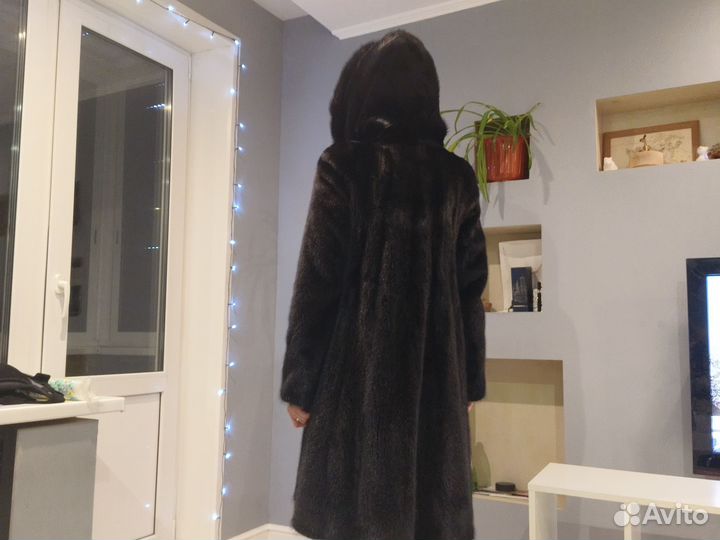 Шуба норковая с капюшоном 44 46 черная