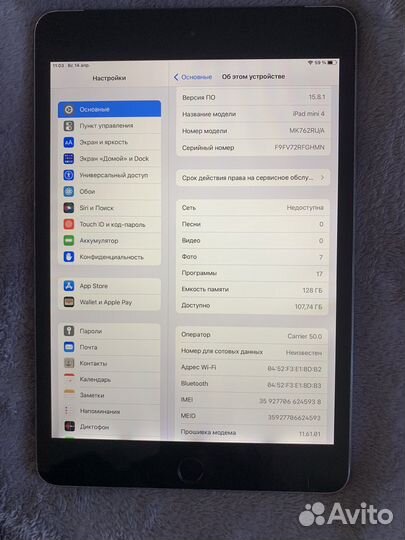 iPad mini 4 128gb cellular