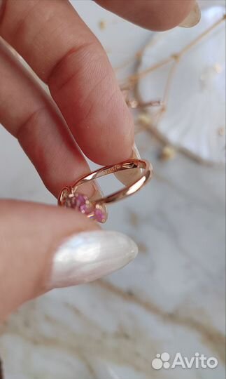 Золотой комплект серьги и кольцо покрытие 585RG