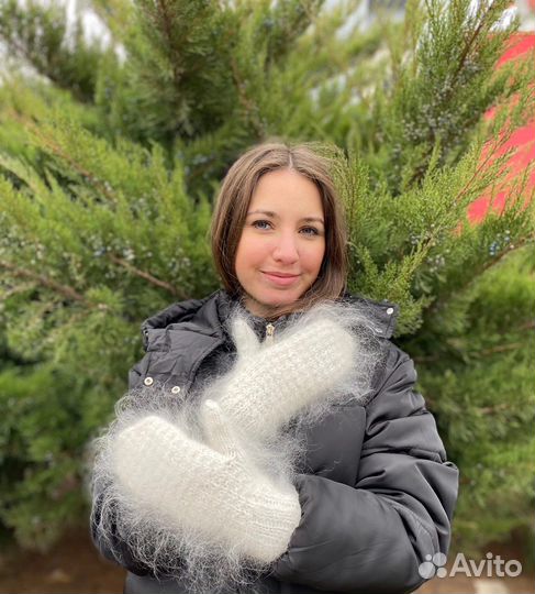 Варежки белые из козьего пуха Ручная работа