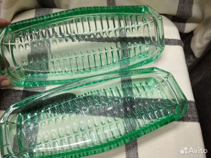 Селедочница 2 шт СССР цветное зелёное стекло