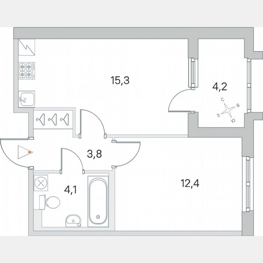 1-к. квартира, 38,1 м², 1/5 эт.