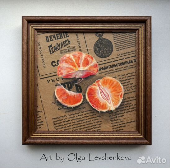 Картина маслом Мандарины 15х15 см. Под заказ