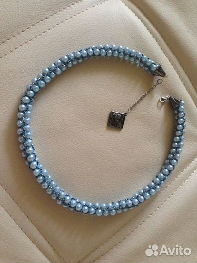 Колье жгут из бисера с имитацией жемчуга