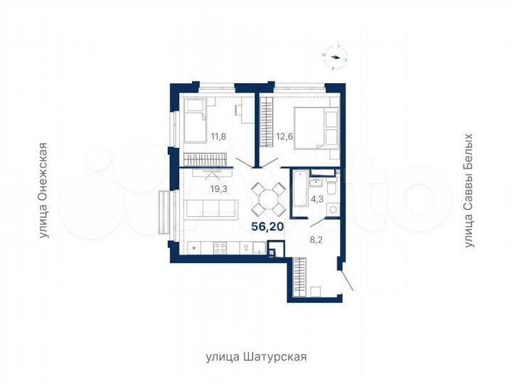 2-к. квартира, 56,2 м², 8/17 эт.