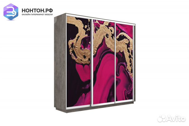 Шкаф-купе 3-х дверный Нонтон фото №1005 / бетон