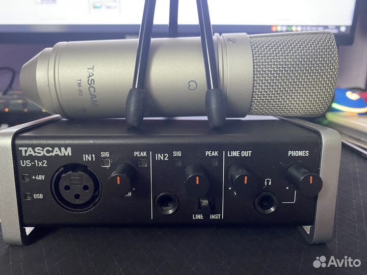 Микрофон Tascam TM-80 и звук. карт. Tascam US-1x2