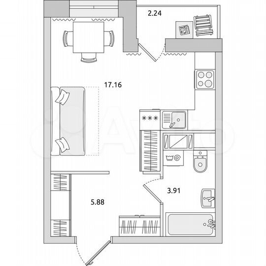 Квартира-студия, 29,2 м², 3/17 эт.