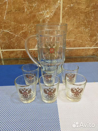 Набор стопок с гербом России 6 шт