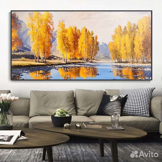 Картина маслом лес у воды