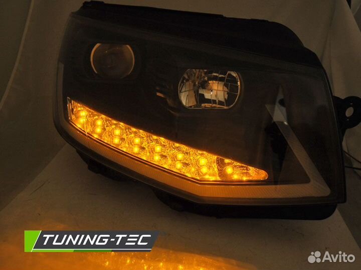 VW T6 15-19 Фары с бегающими поворотниками черные