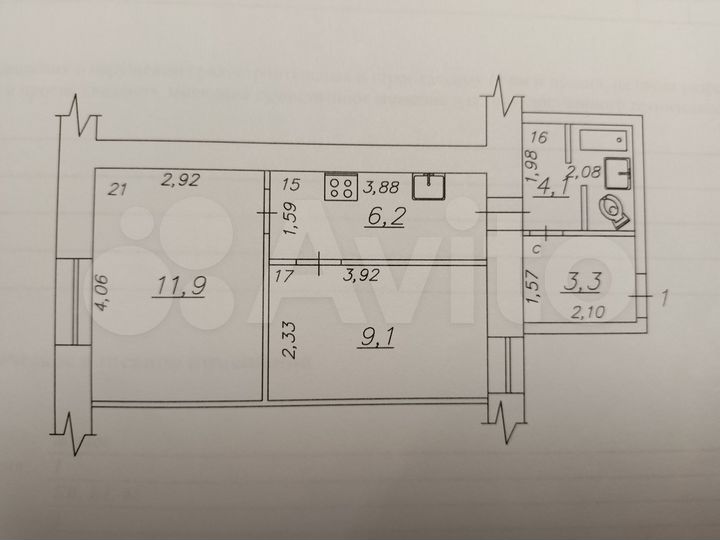 2-к. квартира, 31,3 м², 1/2 эт.
