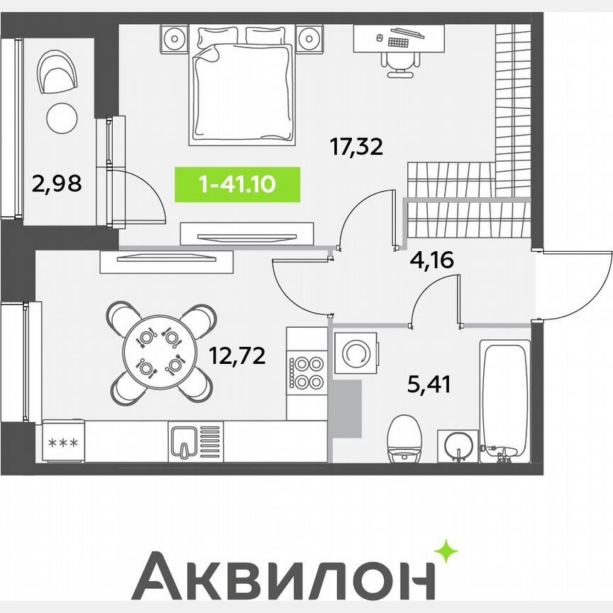 1-к. квартира, 41,1 м², 4/12 эт.