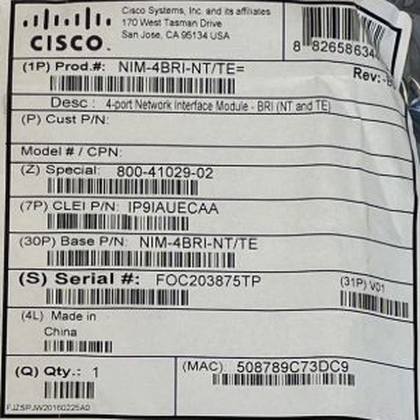 [NIM-4BRI-NT] Cisco /Te Nim-4bri-Nt
