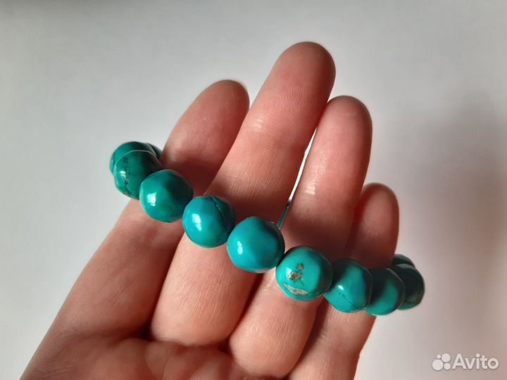 Браслет из Бирюзы, бусины галтовка 9-10мм
