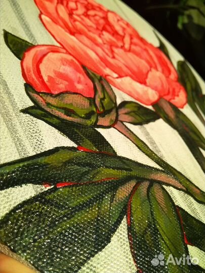 Картина акрилом пион круглый холст