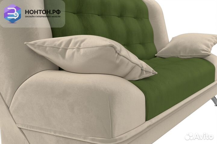 Диван книжка Анна микровельвет зеленый / бежевый