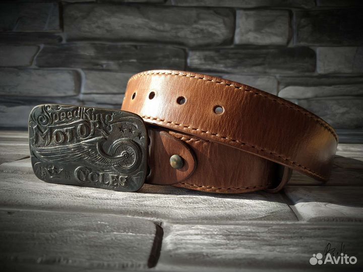 Байкерский ремень из натуральной кожи Horween