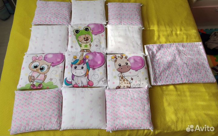 Подушечки бортики+ балдахин+пост.бельё +держатель