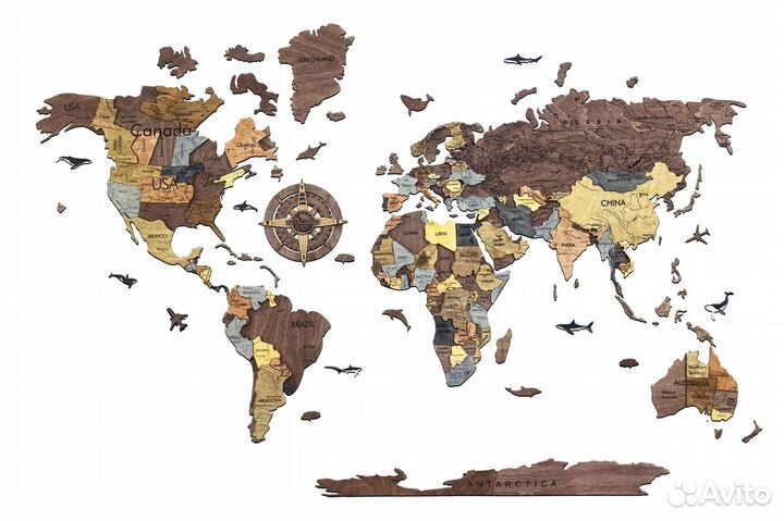 Многоуровневая 3D карта мира без подсветки