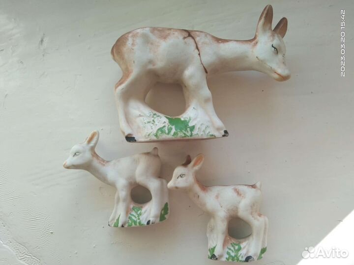 Уникаль Олениха С оленятами Гжель 1950-е Керамика