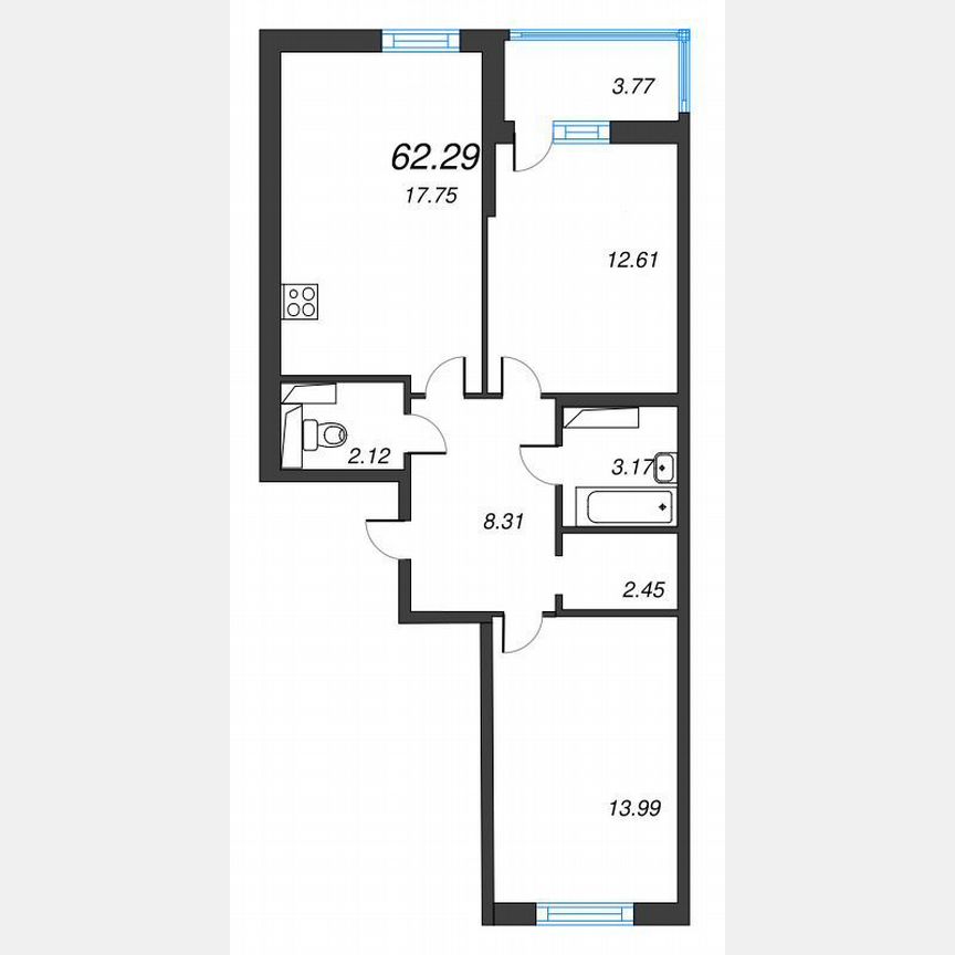 2-к. квартира, 64,2 м², 4/22 эт.