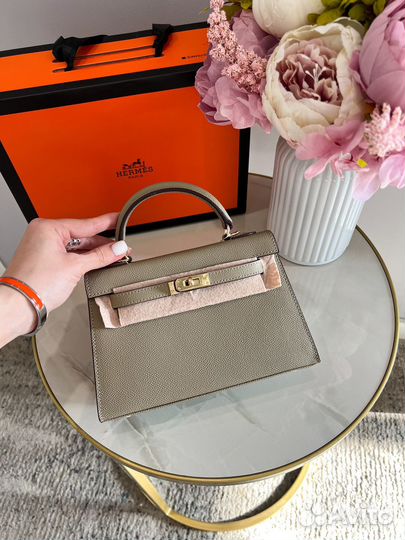 Сумка Hermes Kelly 22 см беж/хаки