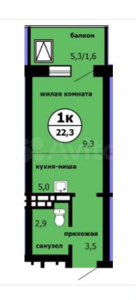 Квартира-студия, 22,3 м², 4/9 эт.