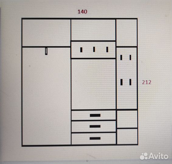 Шкаф купе бу 212х140х37 см