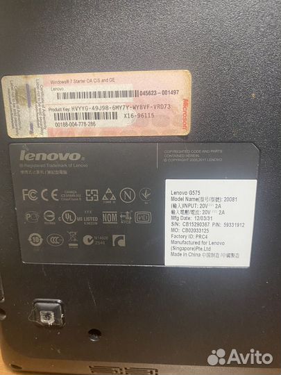 Ноутбук lenovo G575 на запчасти