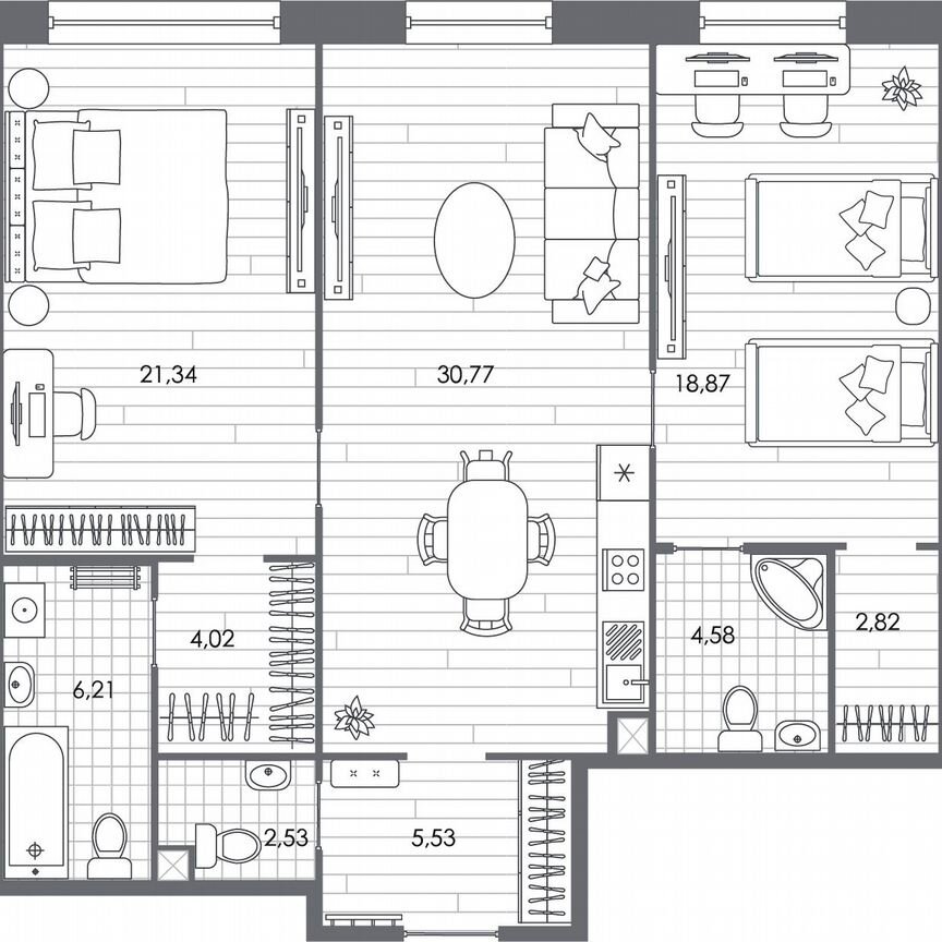 2-к. квартира, 96,9 м², 2/7 эт.