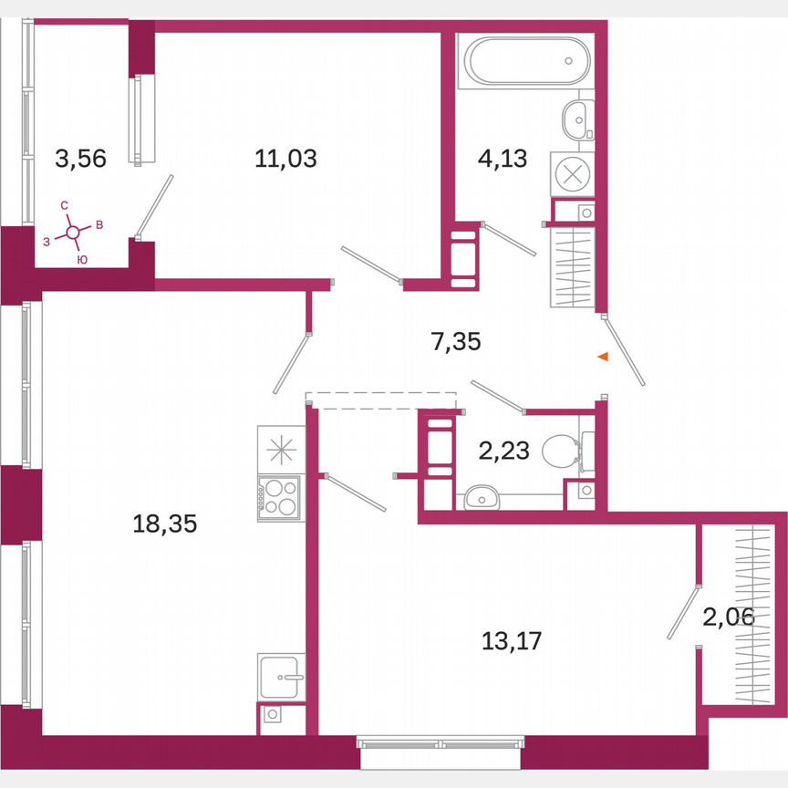 2-к. квартира, 60,1 м², 3/10 эт.