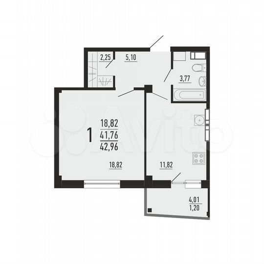 1-к. квартира, 43 м², 12/16 эт.